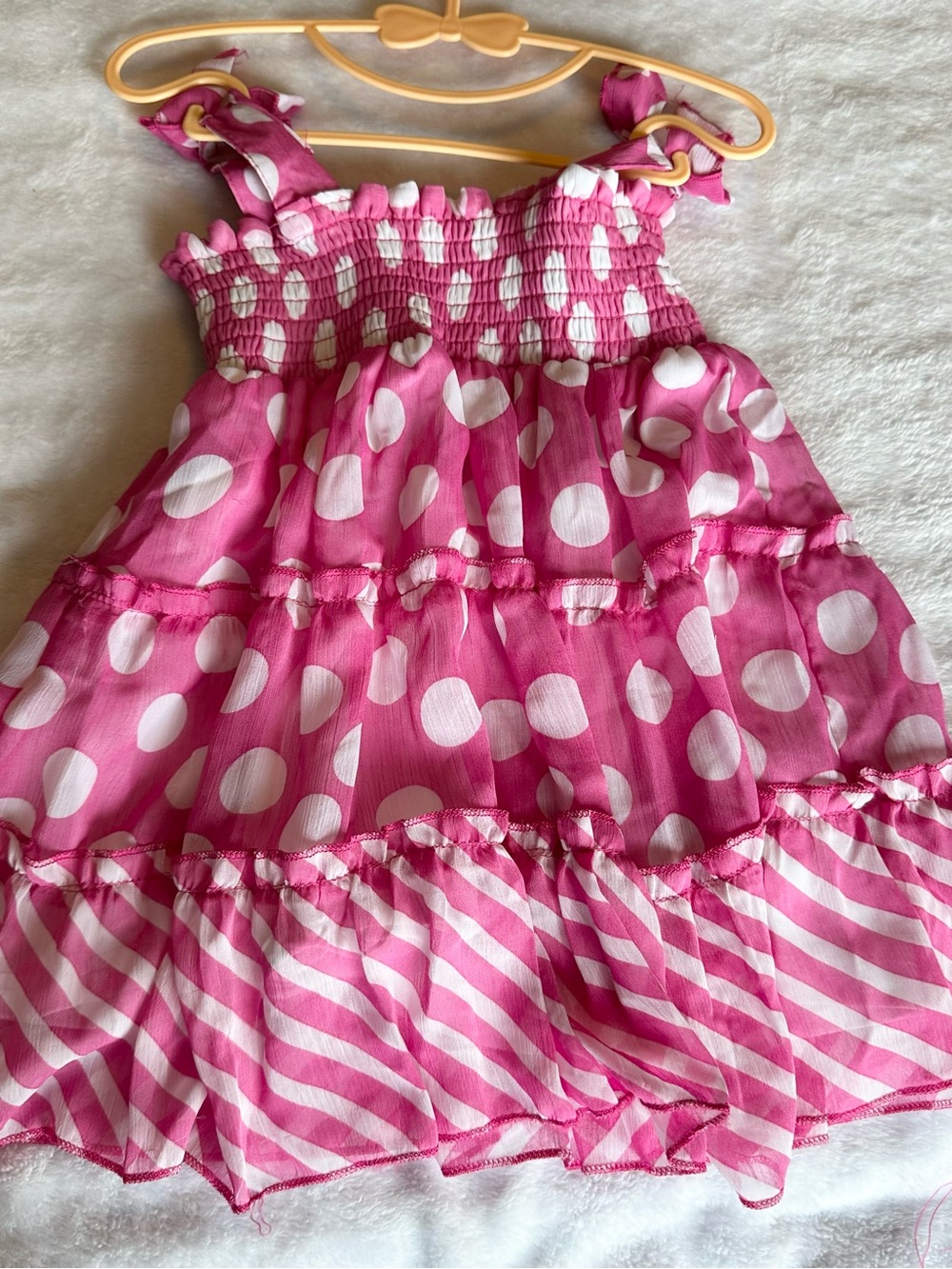 Blueberi Boulevard Pink and White Polka Dot Tiered Sundress